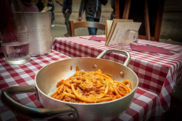 Delicious Plate Of Pasta With Amatriciana Sauce In — Gems of Italy luxury tour by Italy Travel Specialist
