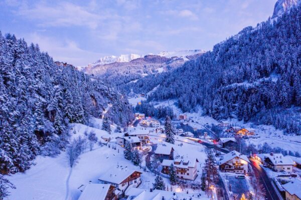 Aerial Night View Of The Val Gardena Ski Resort Mountain — Northern Italy luxury tour by Italy Travel Specialist